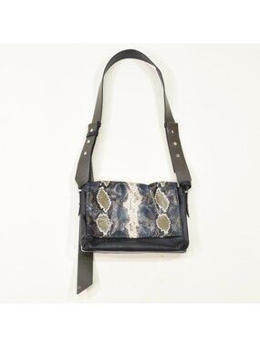 ALLSAINTS Flap-Top Snakeskin-Embossed Leather Satchel Bag